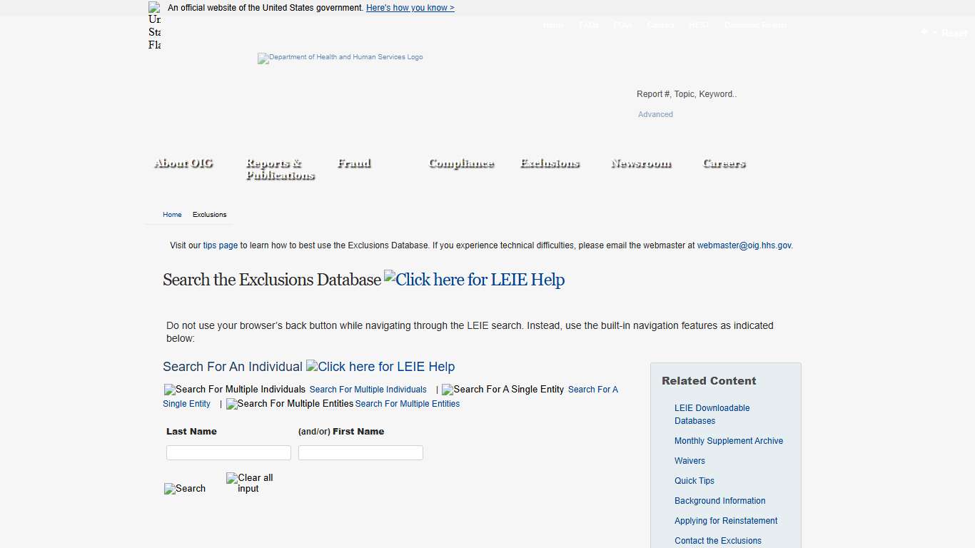 Search the Exclusions Database | Office of Inspector General